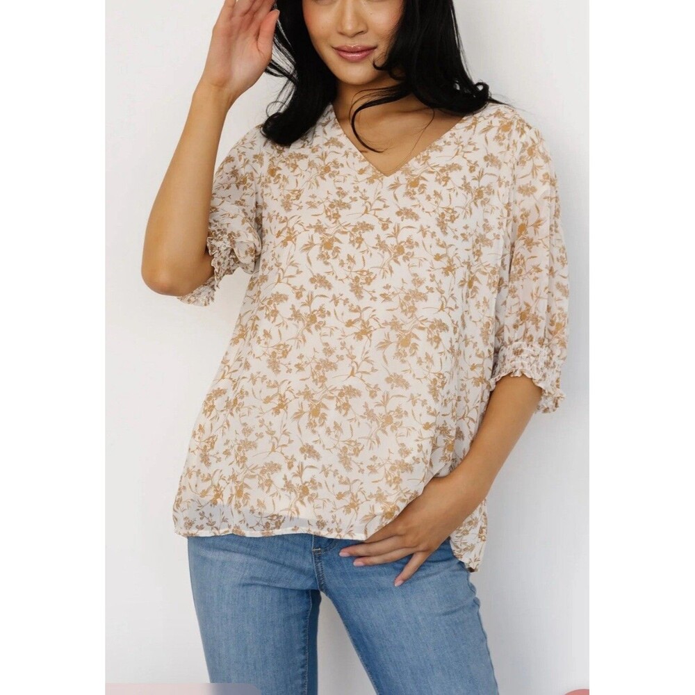 Baltic Born X-Large Cream Multi Floral Top Lined Light Flowy Boho Style